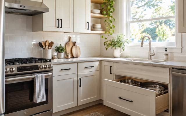 A compact white kitchen in a small London condo.